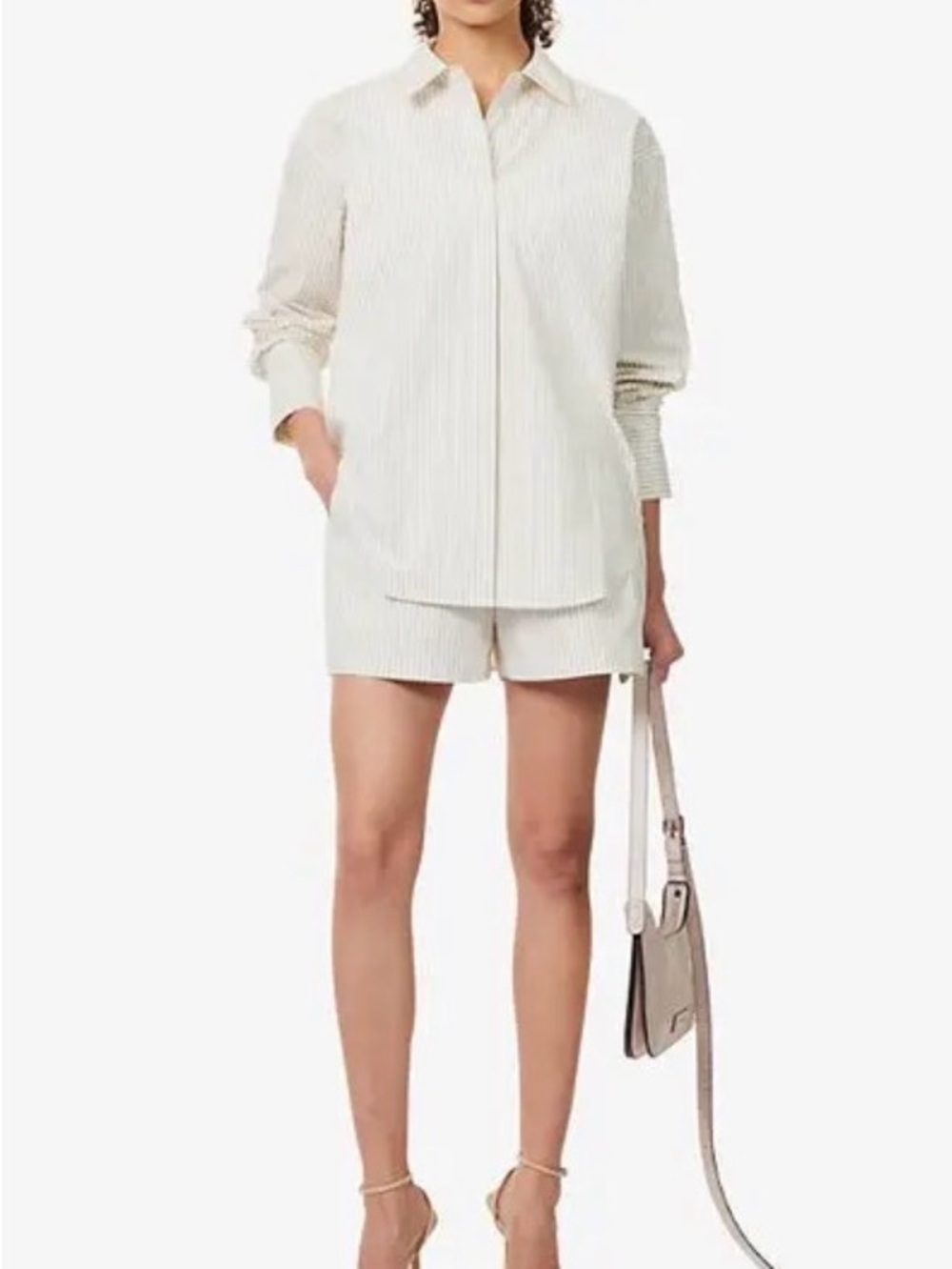 Good American OVERSIZED POPLIN SHIRT | PUTTY PENCIL STRIPE